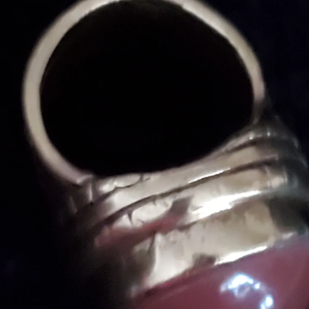 Brass tone men's ring with large brown cabochon size 6 1/2
